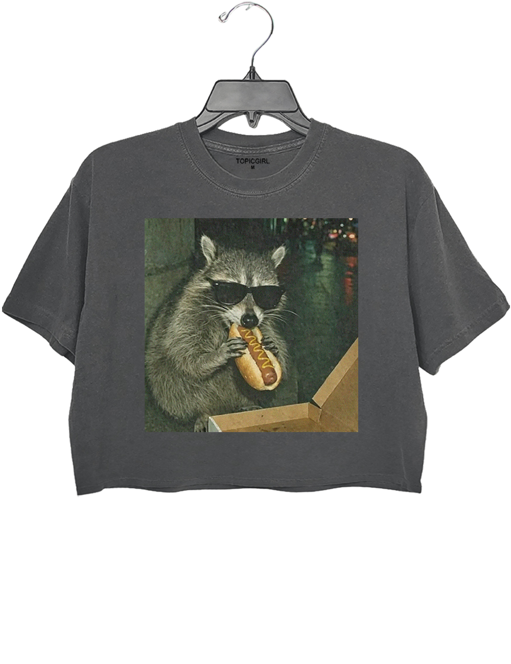Raccoon Eating Hot Dog Graphic Crop Top
