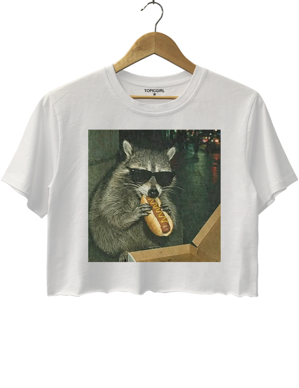 Raccoon Eating Hot Dog Graphic Crop Top