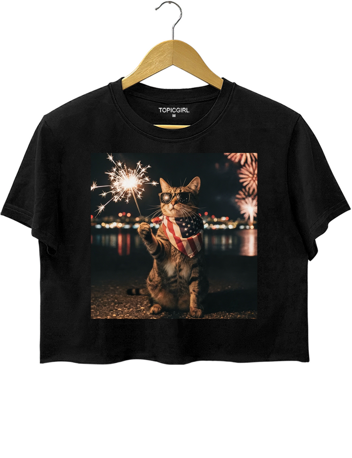 4th Of July Funny Cat Crop Top