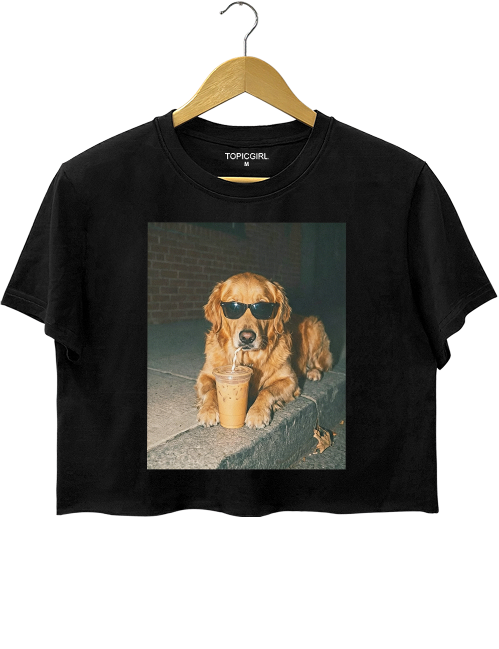 Golden Retriever Drinking Iced Coffee Crop Top