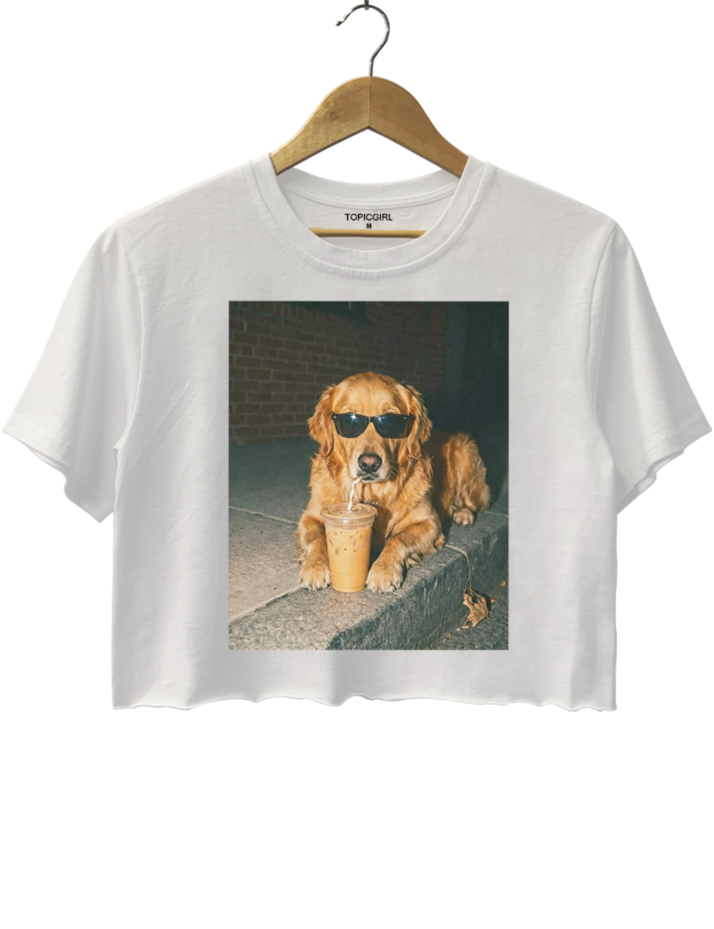 Golden Retriever Drinking Iced Coffee Crop Top