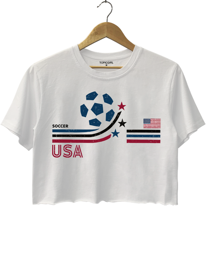 USA 2026 Retro Soccer Fan Crop Top