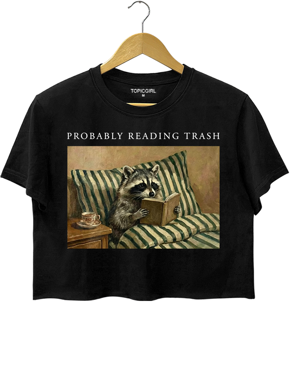 Probably Reading Trash Raccoon Crop Top