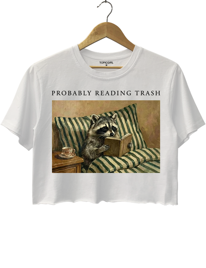 Probably Reading Trash Raccoon Crop Top