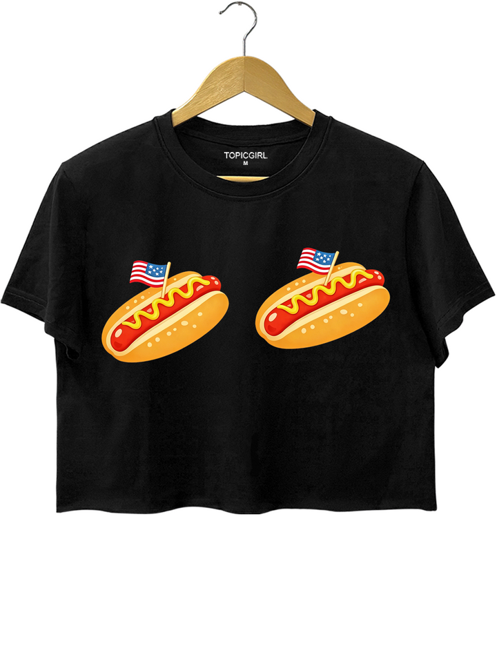 Retro Hot Dog Bikini 4th Of July Crop Top
