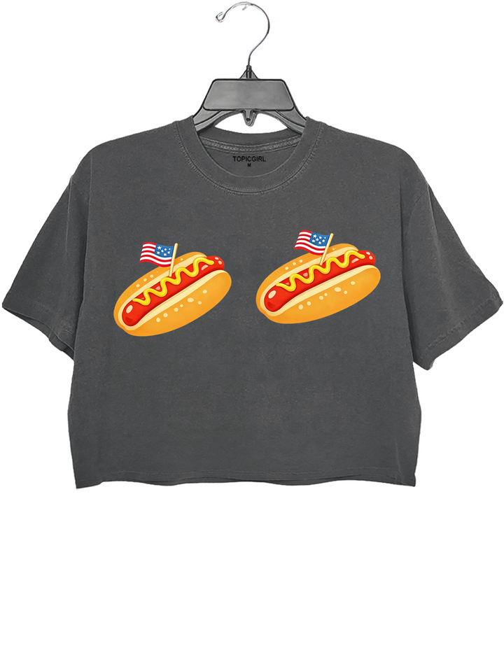 Retro Hot Dog Bikini 4th Of July Crop Top