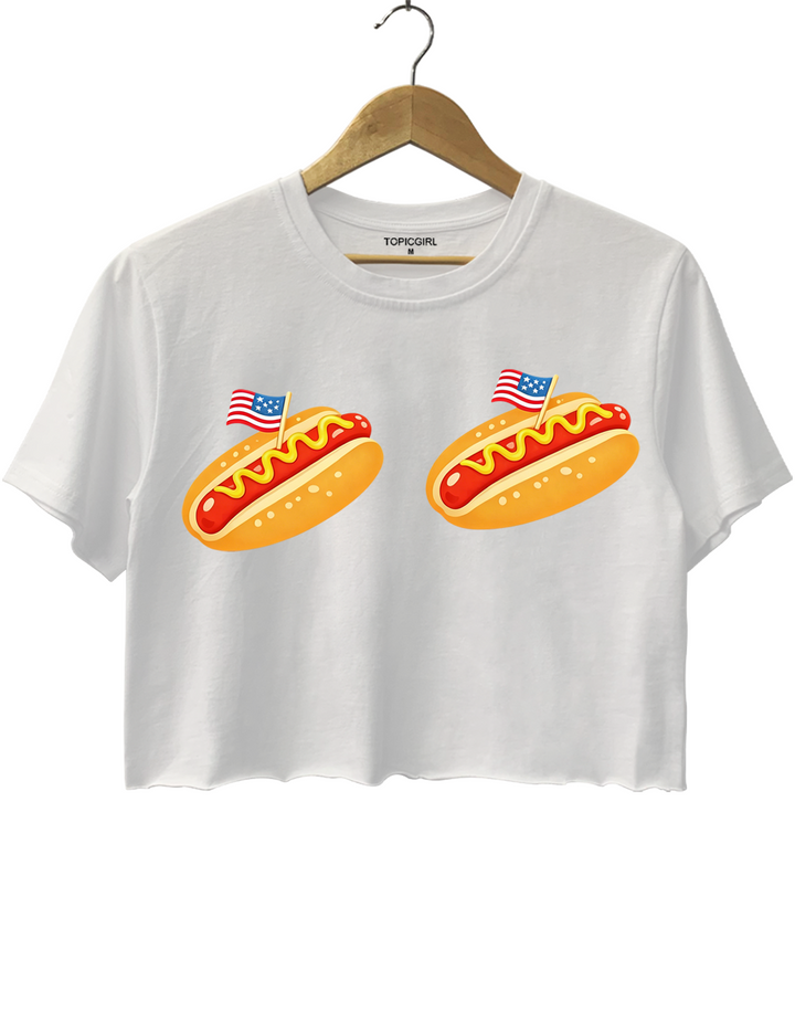 Retro Hot Dog Bikini 4th Of July Crop Top