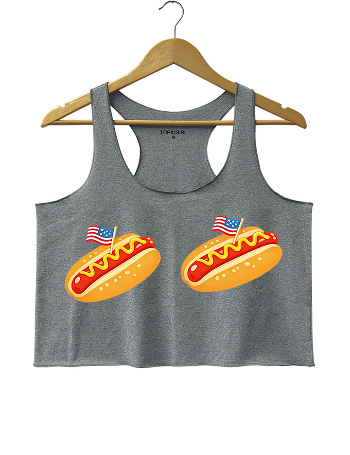 Retro Hot Dog Bikini 4th Of July Crop Tank Top