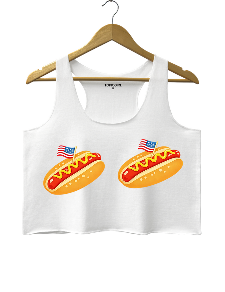 Retro Hot Dog Bikini 4th Of July Crop Tank Top