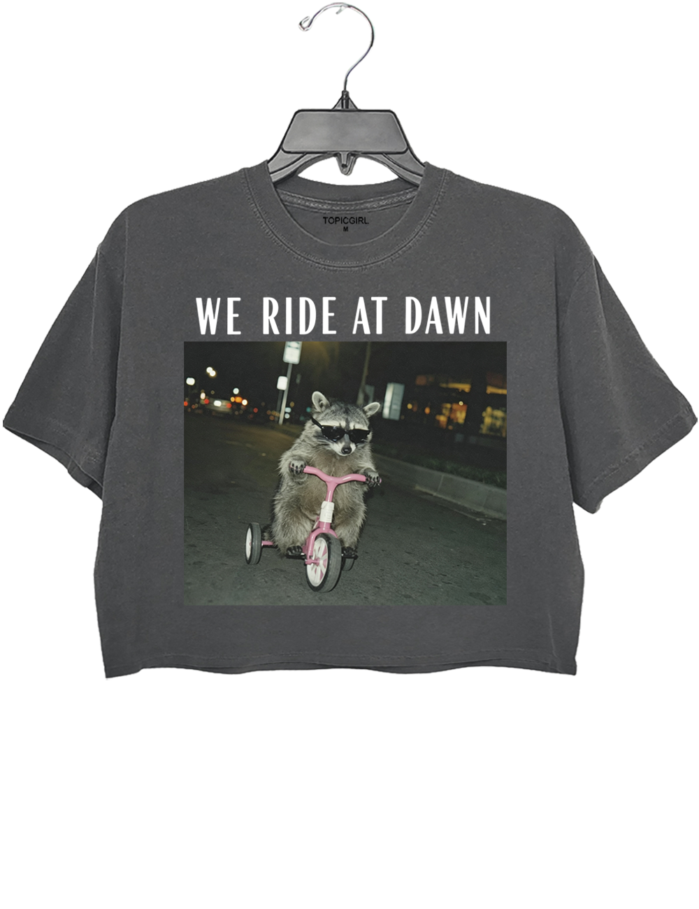 We Ride At Dawn Funny Racoon Crop Top
