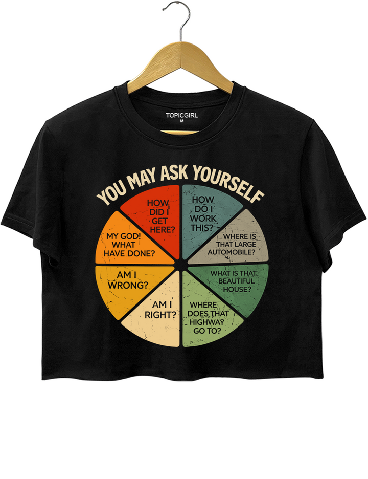 Vintage Ask Yourself Retro Pie Chart 80s Music Crop Top