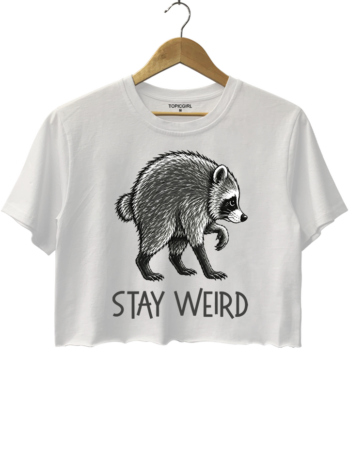 Jimothy Raccoon Stay Weird Crop Top