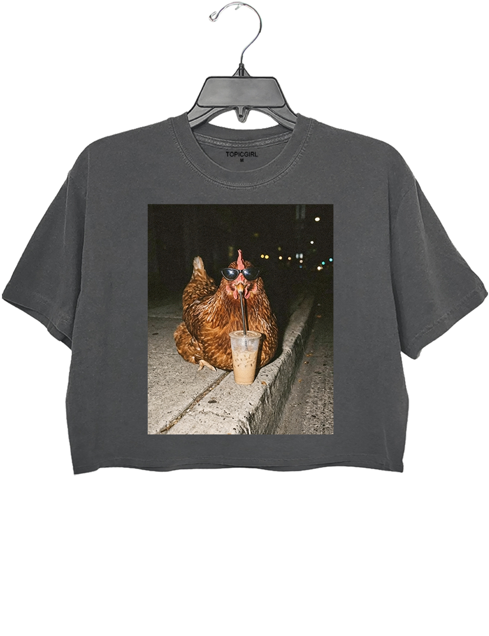 Chicken Drinking Iced Coffee Crop Top