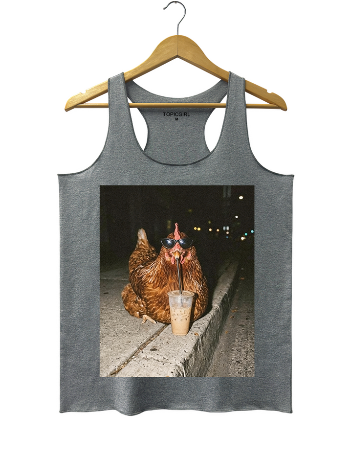 Chicken Drinking Iced Coffee Tank Top