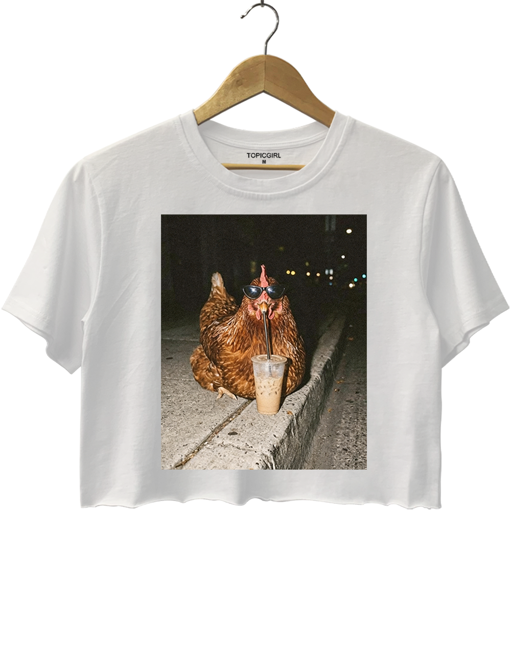 Chicken Drinking Iced Coffee Crop Top