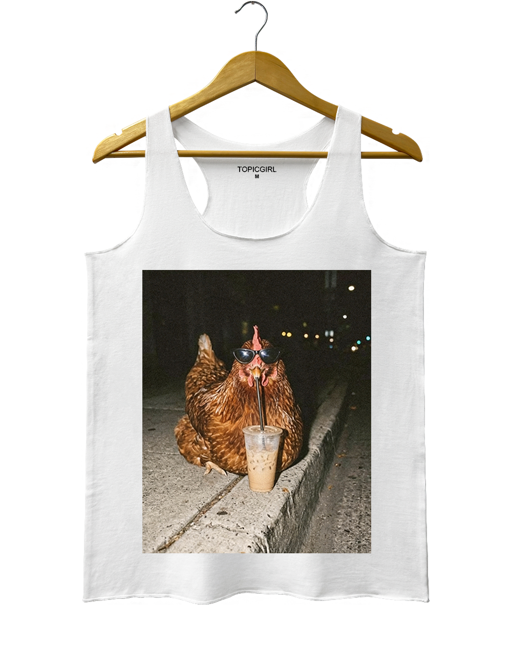 Chicken Drinking Iced Coffee Tank Top