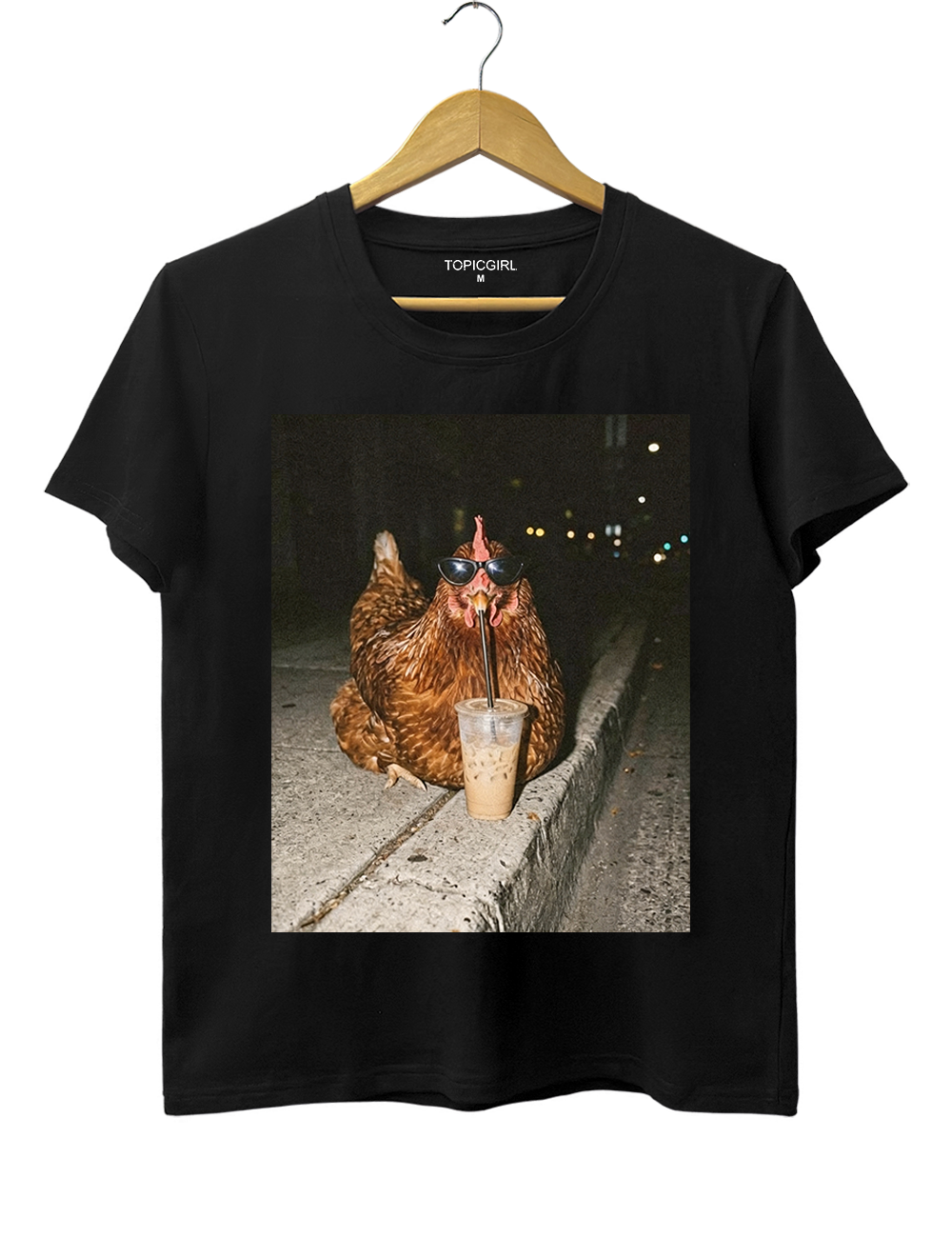 Chicken Drinking Iced Coffee Tee