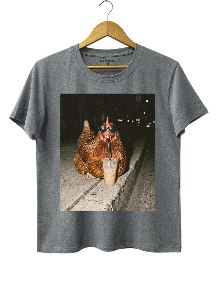 Chicken Drinking Iced Coffee Tee