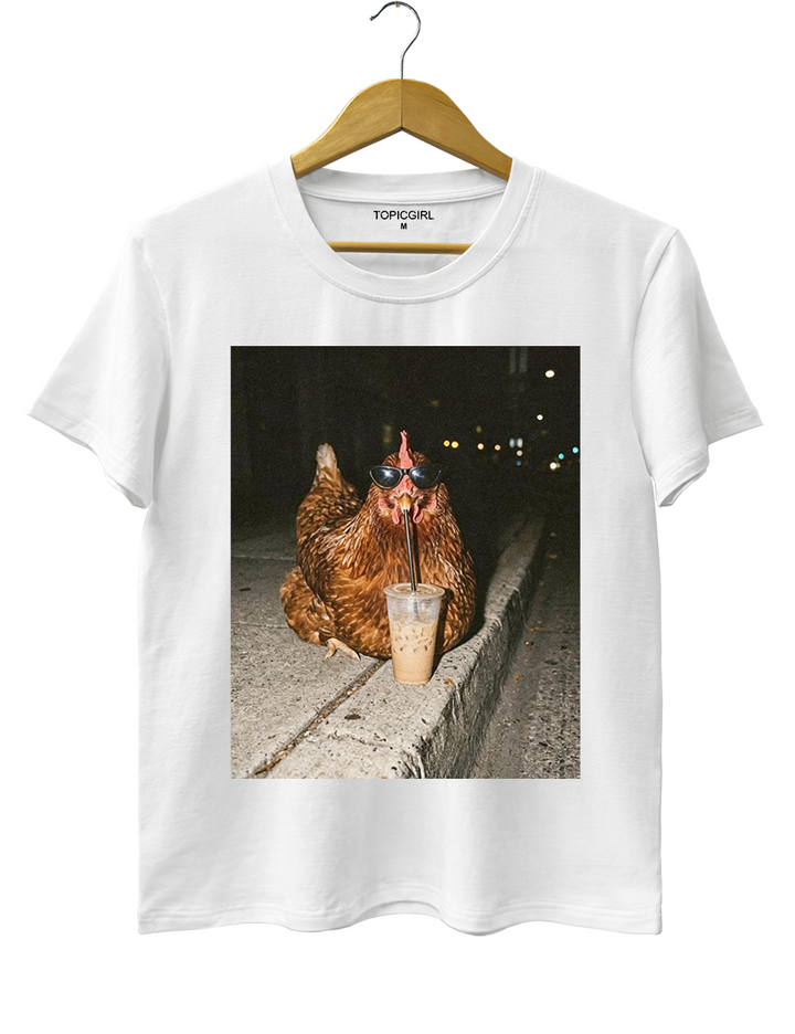 Chicken Drinking Iced Coffee Tee