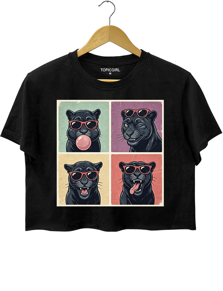 Funny Sunglasses Panther Photobooth Crop Top