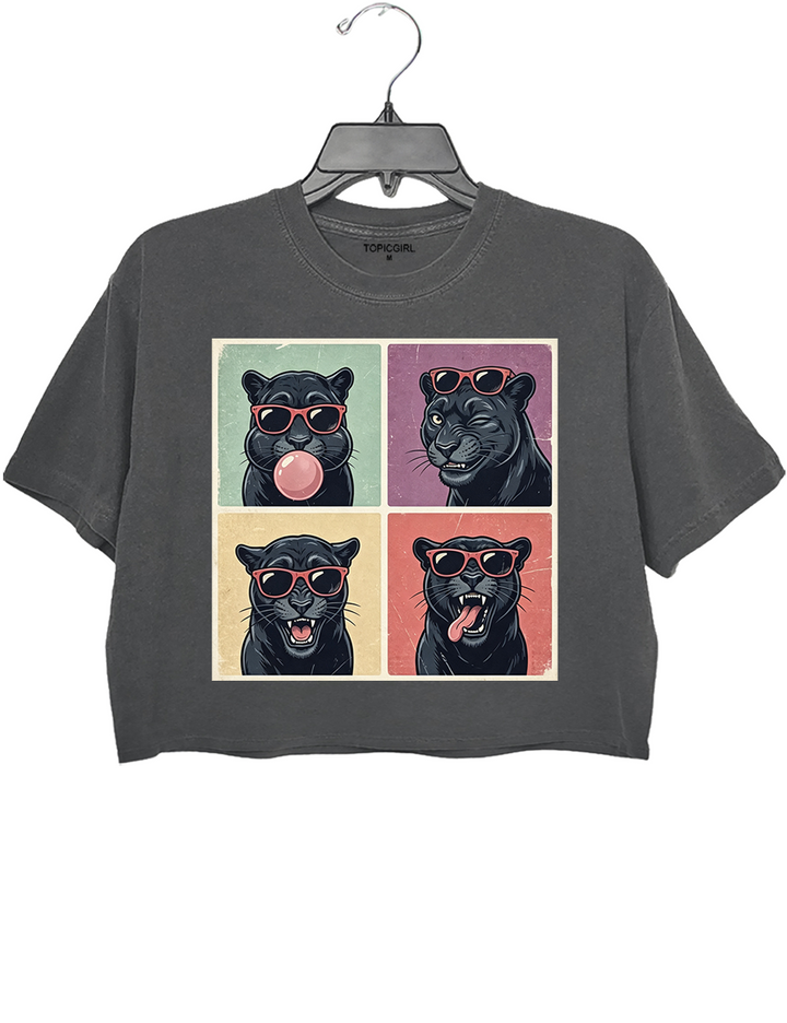 Funny Sunglasses Panther Photobooth Crop Top
