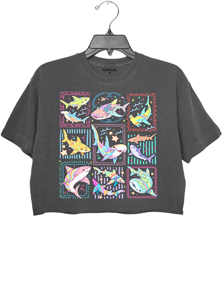Shark Tropical Ocean Stamps Crop Top
