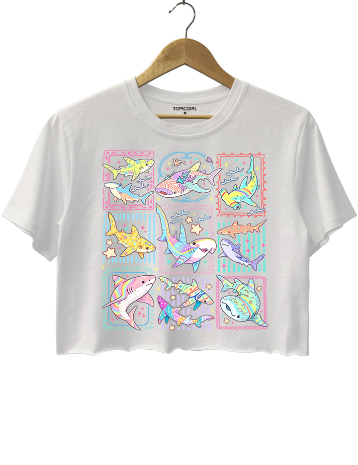 Shark Tropical Ocean Stamps Crop Top