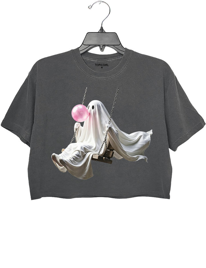 Bubble Gum Cute Ghost Crop Top