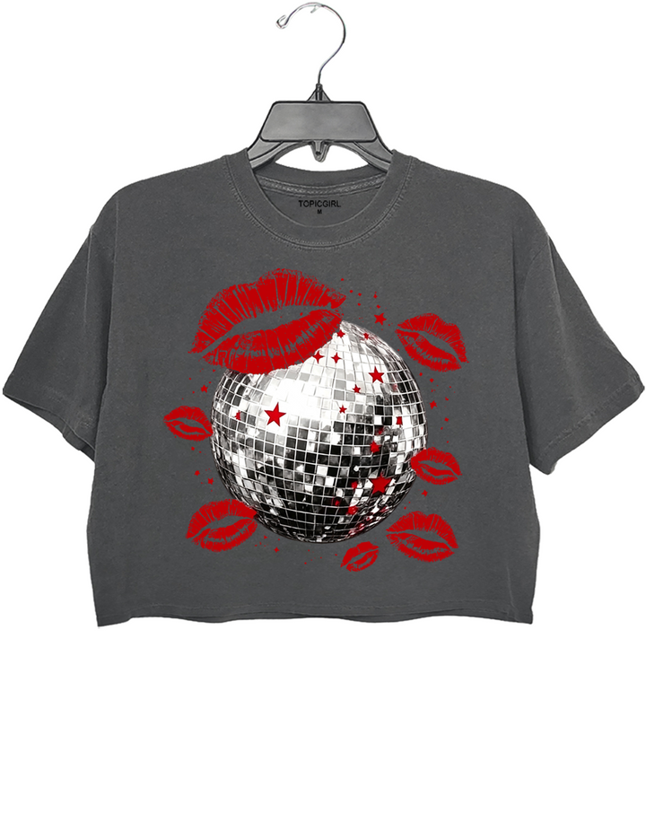 Disco Ball Lips Graphic Crop Top