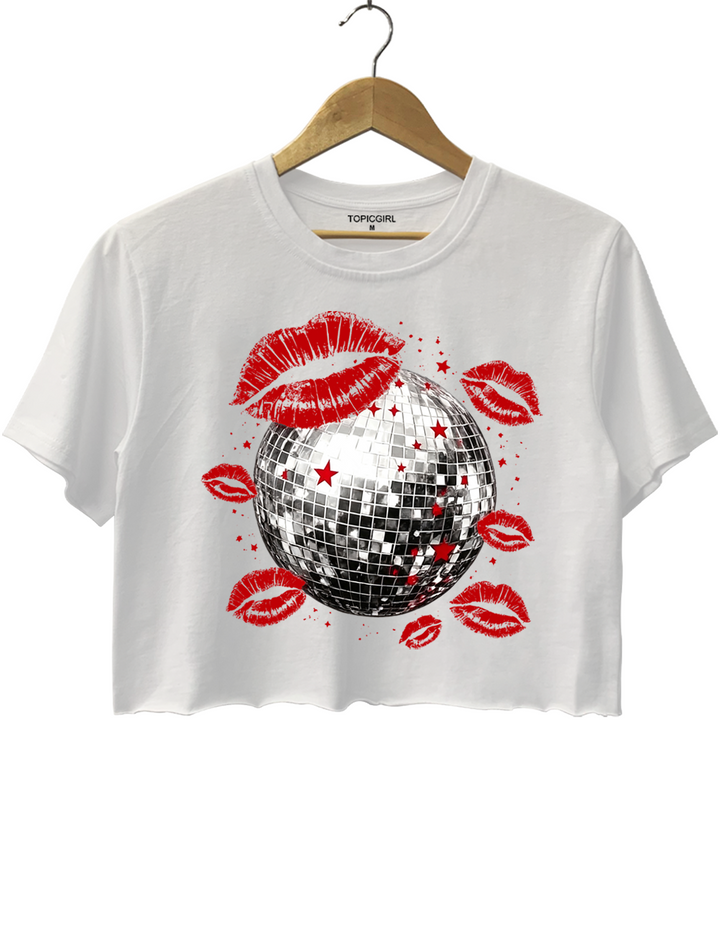 Disco Ball Lips Graphic Crop Top