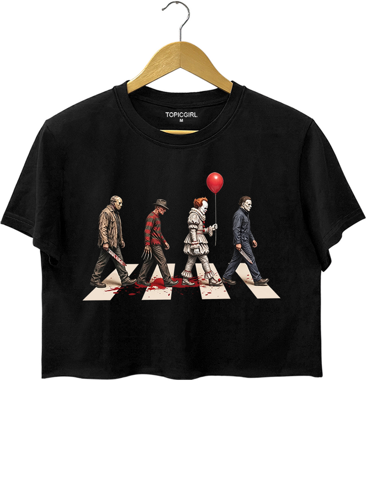 Vintage Horror Characters Abbey Road Crop Top