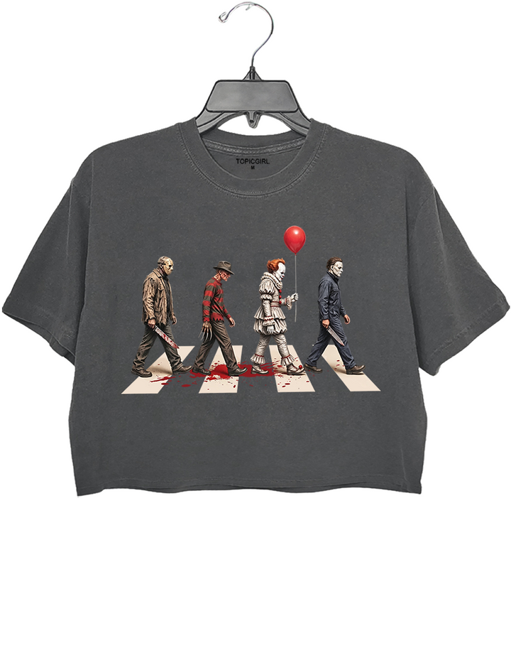 Vintage Horror Characters Abbey Road Crop Top