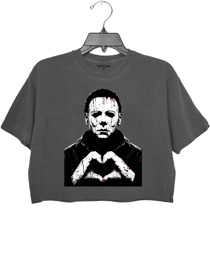 Halloween Characters Heart Hands Michael Crop Top