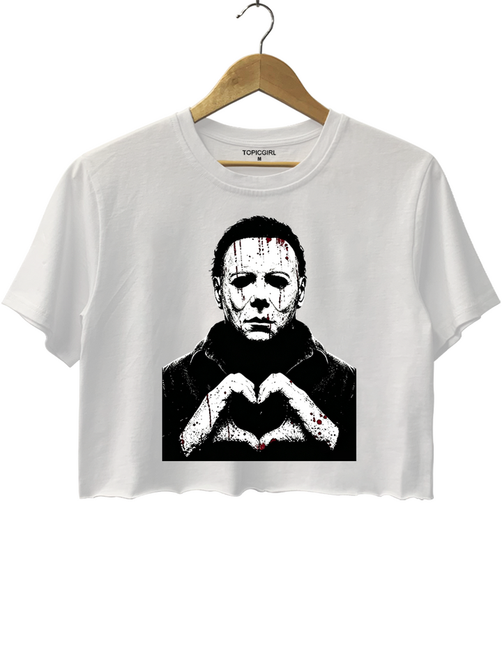 Halloween Characters Heart Hands Michael Crop Top