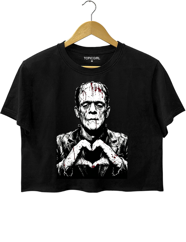 Halloween Characters Heart Hands Frankenstein Crop Top