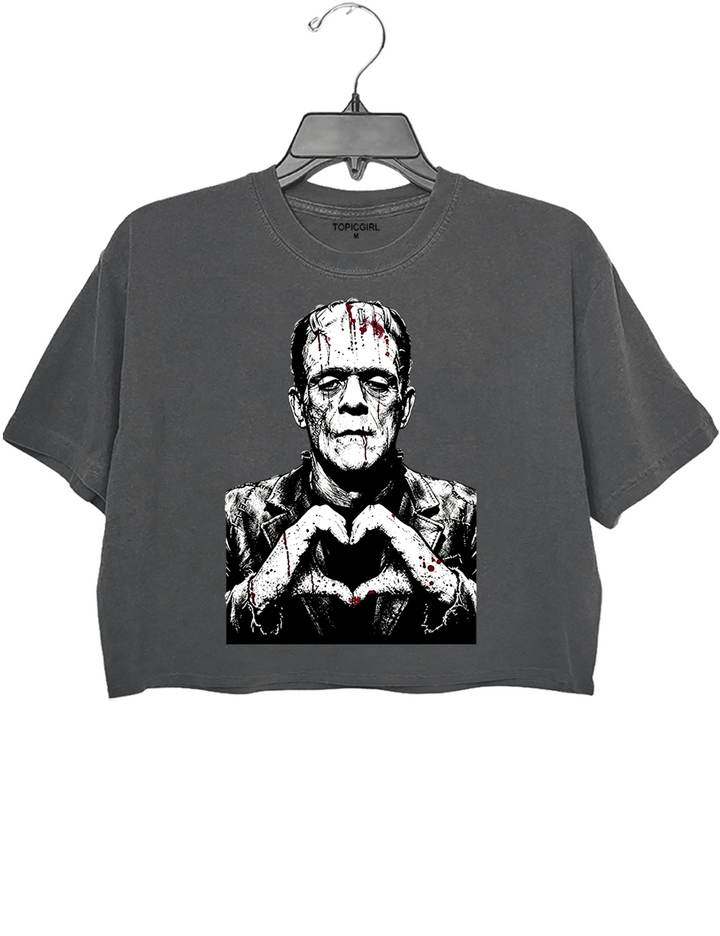 Halloween Characters Heart Hands Frankenstein Crop Top