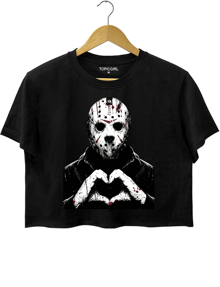 Halloween Characters Heart Hands Jason Crop Top