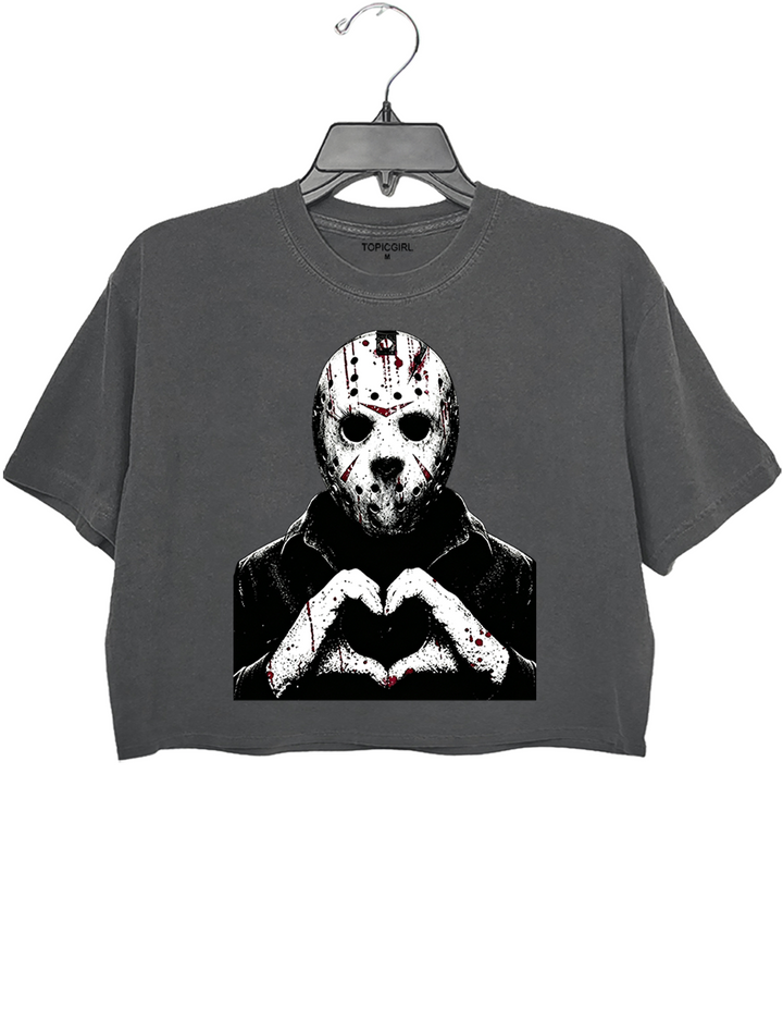 Halloween Characters Heart Hands Jason Crop Top