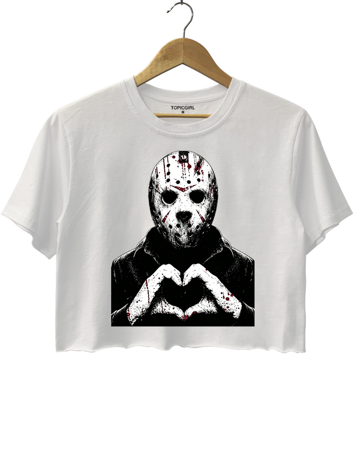 Halloween Characters Heart Hands Jason Crop Top