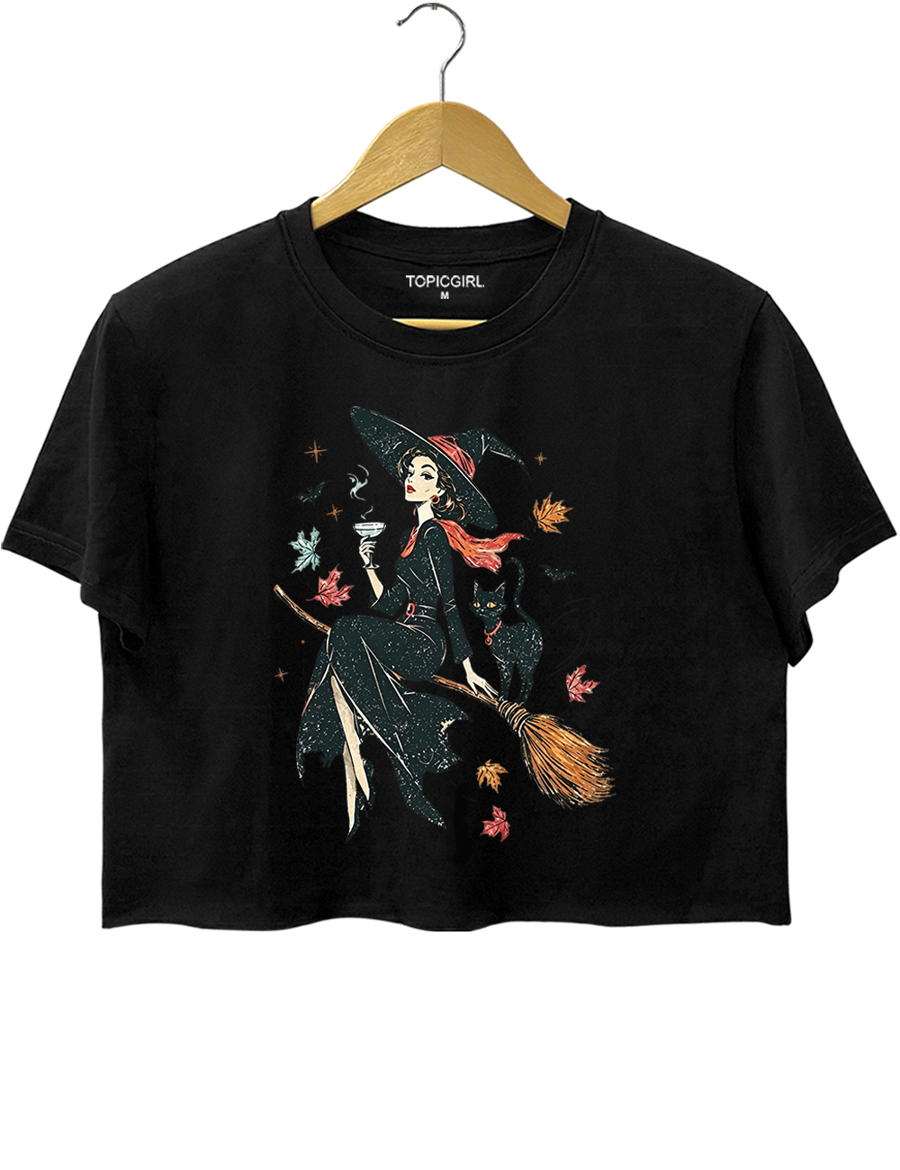 Vintage Witch &amp; Cat Ringer Crop Top