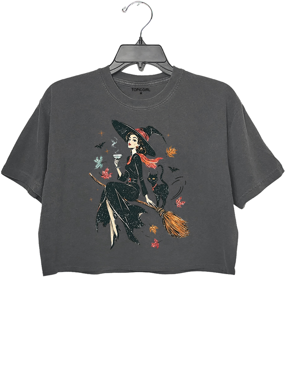 Vintage Witch &amp; Cat Ringer Crop Top