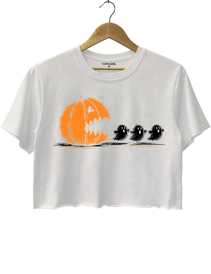 Halloween Pumpkin Eat Ghost Crop Top