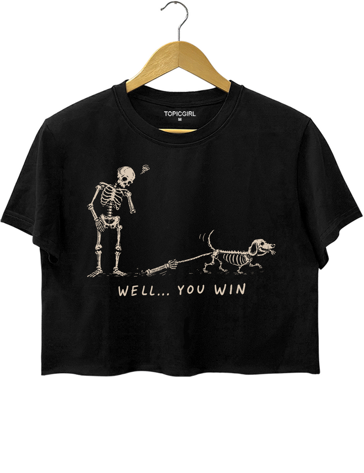Funny Skeleton And Skeleton Dog Crop Top