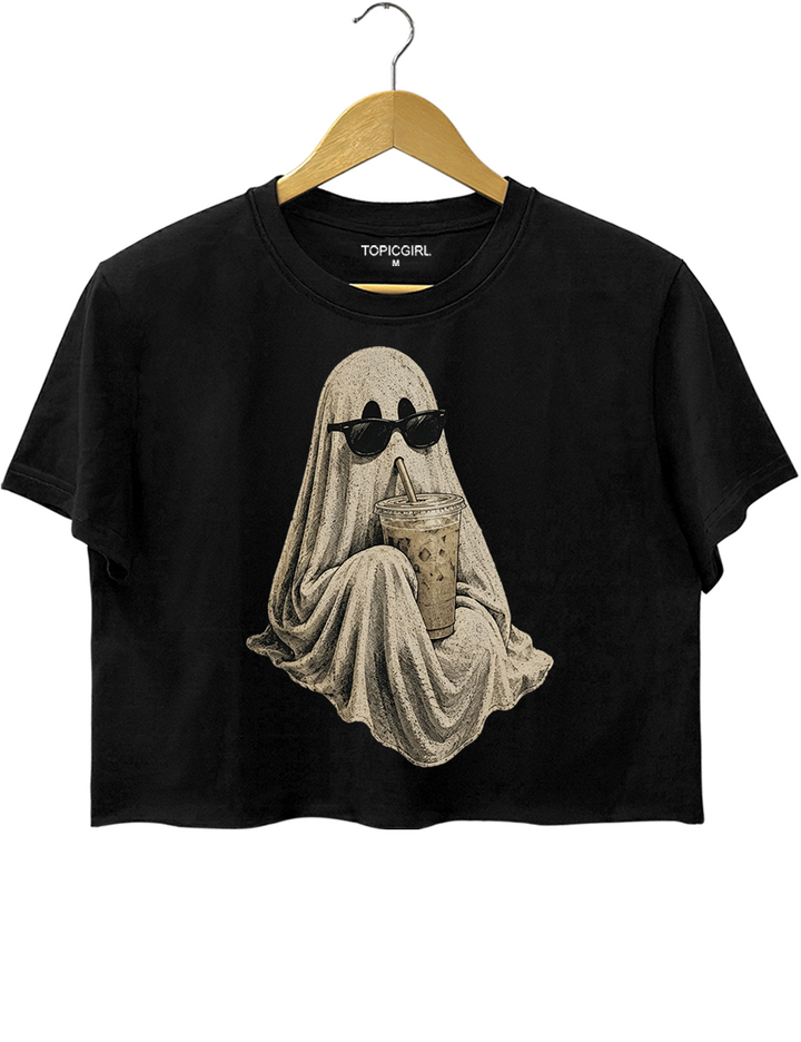 Ghost Drinking Coffee Crop Top