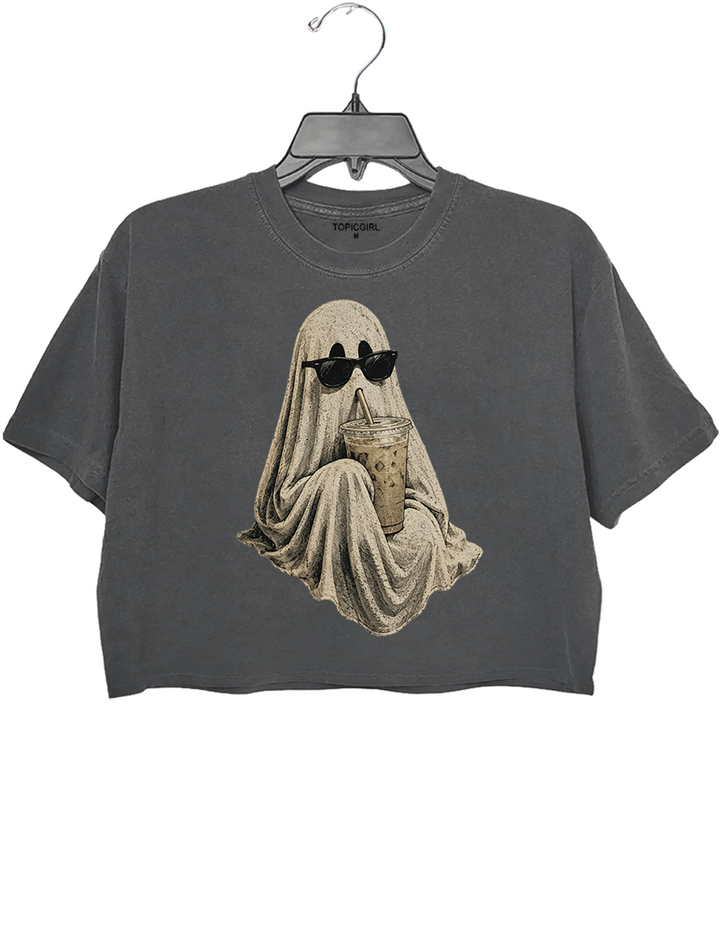 Ghost Drinking Coffee Crop Top