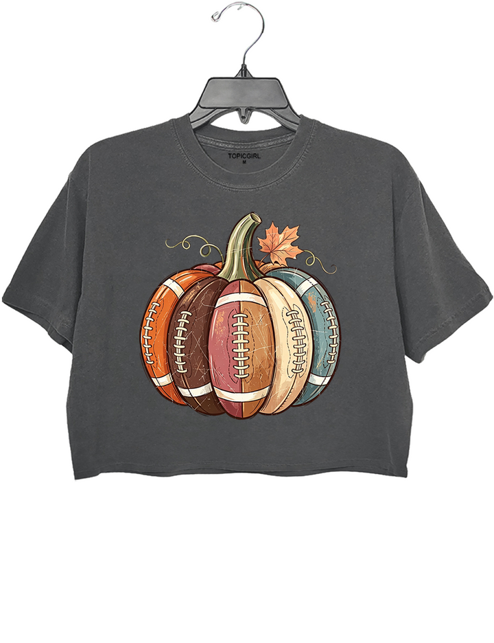 Football Fall Pumpkin Crop Top