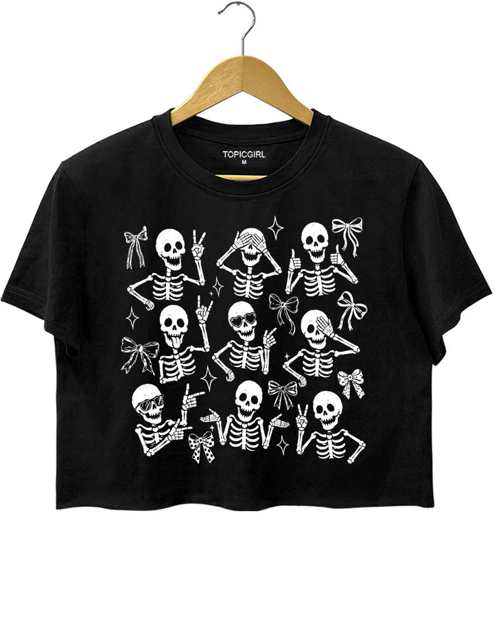 Halloween Funny Skeleton Bow Crop Top