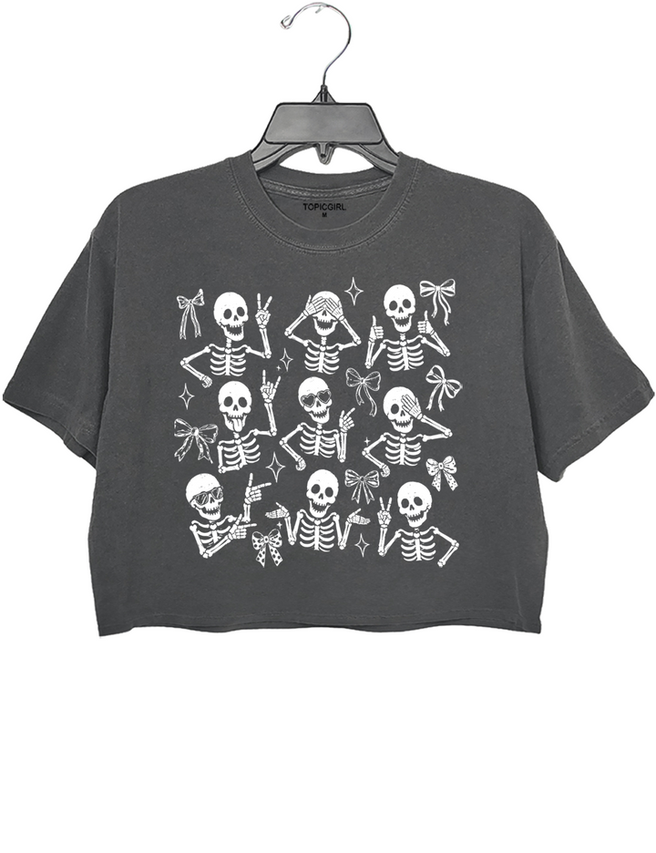 Halloween Funny Skeleton Bow Crop Top