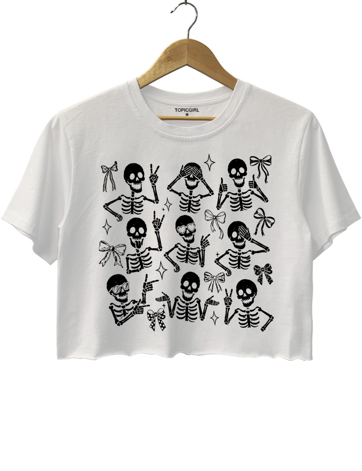 Halloween Funny Skeleton Bow Crop Top