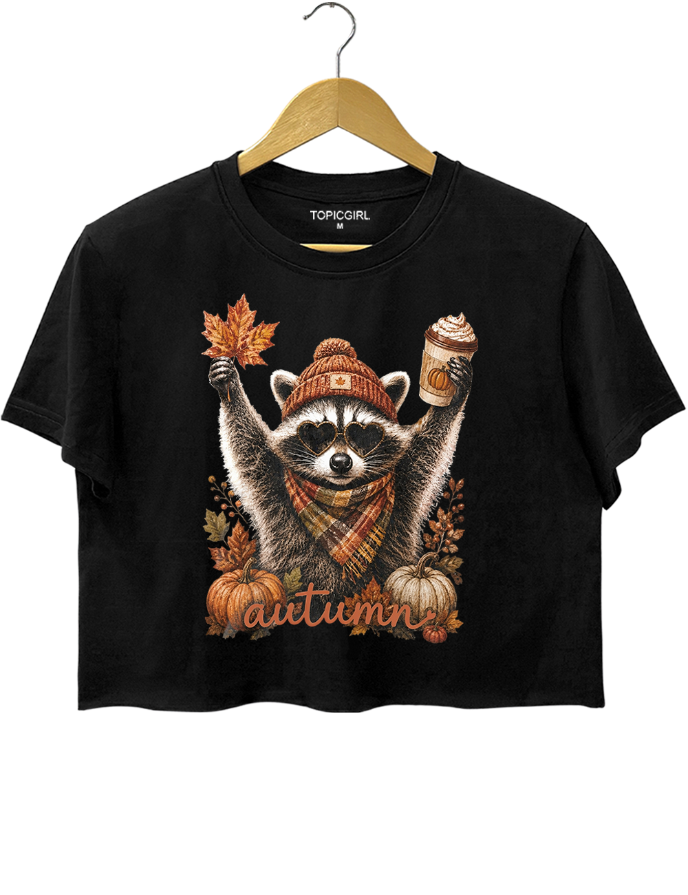 Funny Autumn Raccoon Crop Top